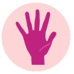 Illustration of a purple hand with a stitched scar on the palm, set against a light pink circular background. Illustration of a purple hand with a stitched scar on the palm, set against a light pink circular background.